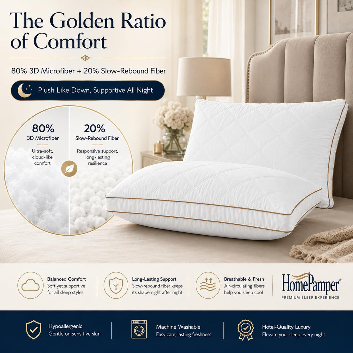 King Size Set of 2 White Cotton Bed Pillows G312438