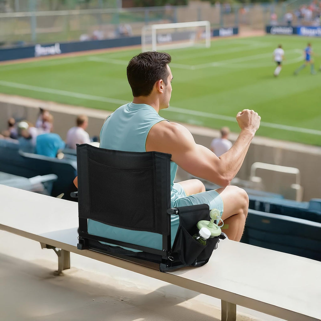 2 Pcs Folding Stadium Seat with Back Support and Cup Holder Black P71389