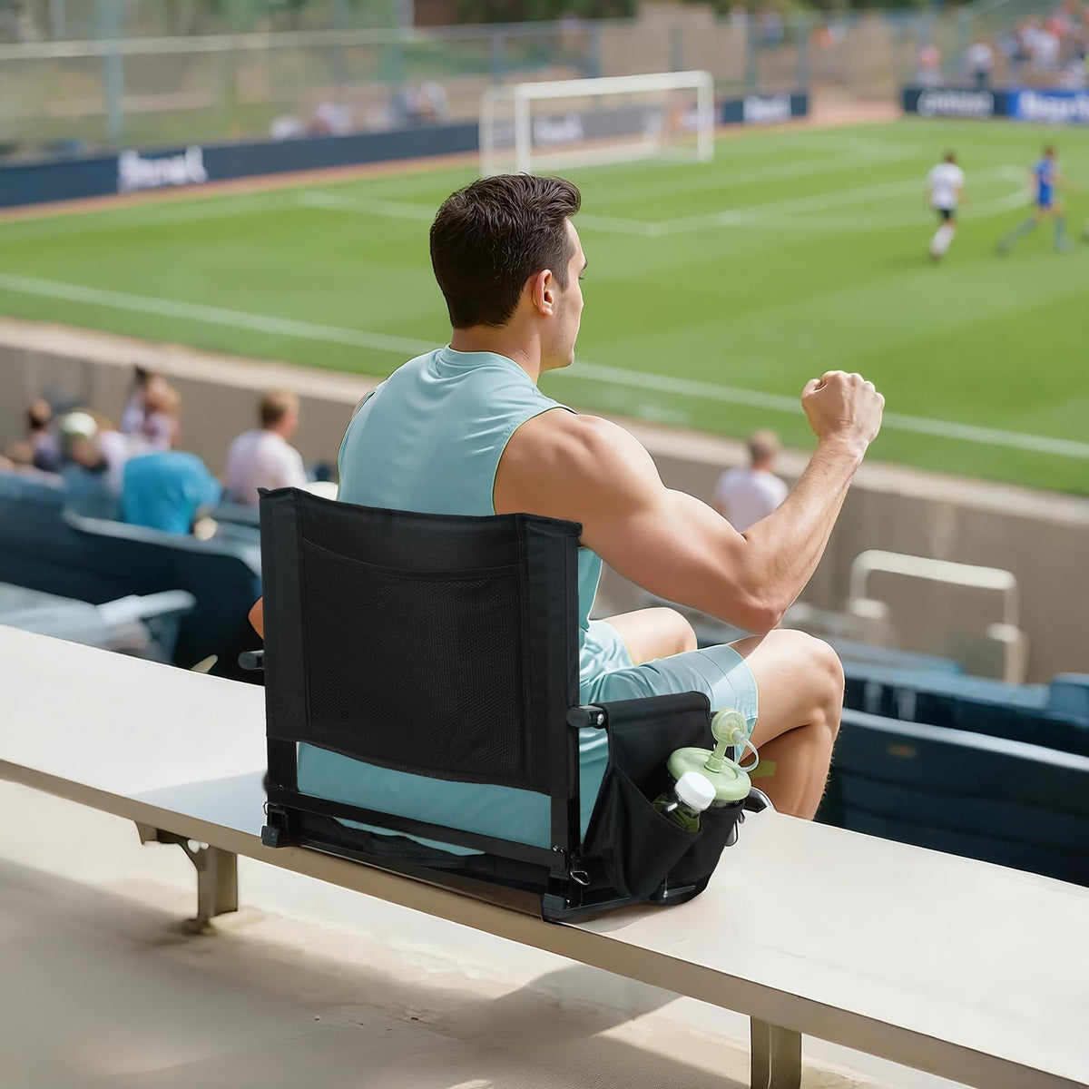 2 Pcs Folding Stadium Seat with Back Support and Cup Holder Black P71389