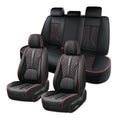 Black and Red Leather Car Seat Cover Set with Lumbar Support L1976