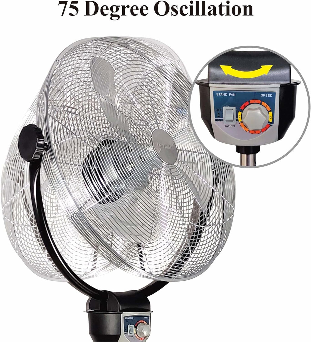 20" 3-Speed Metal Oscillating Stand Fan with Chrome Grill A159484