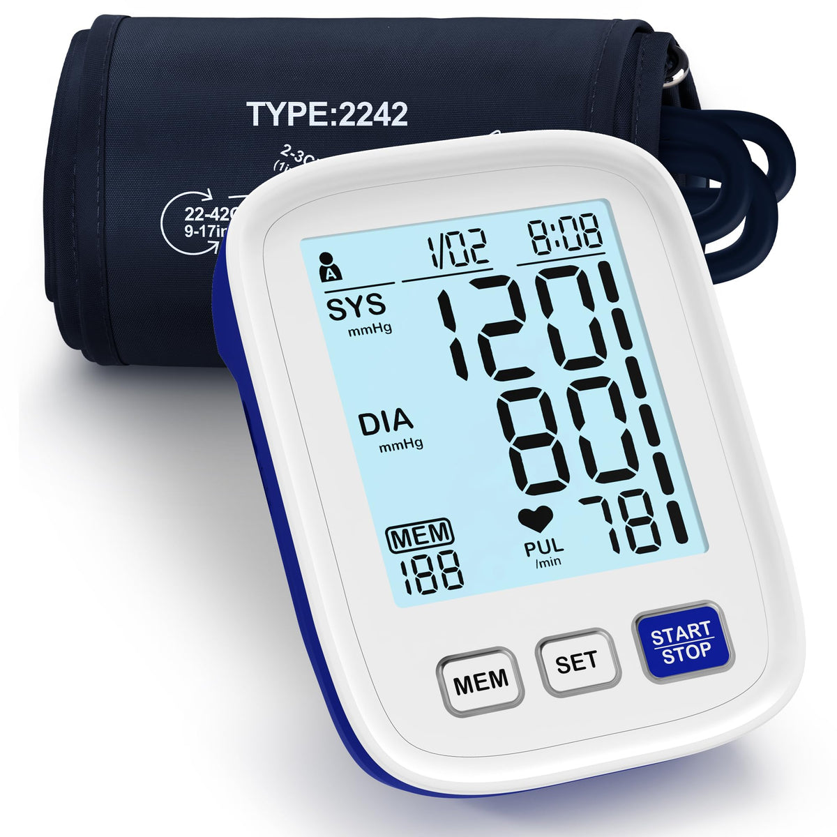 Automatic Digital Blood Pressure Monitor, 9-17 Inches Cuff, Large Backlit Screen E238571