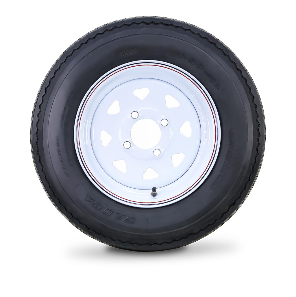 5.30-12 Trailer Tire & Wheel 6-Ply White Spoke Rim J3101