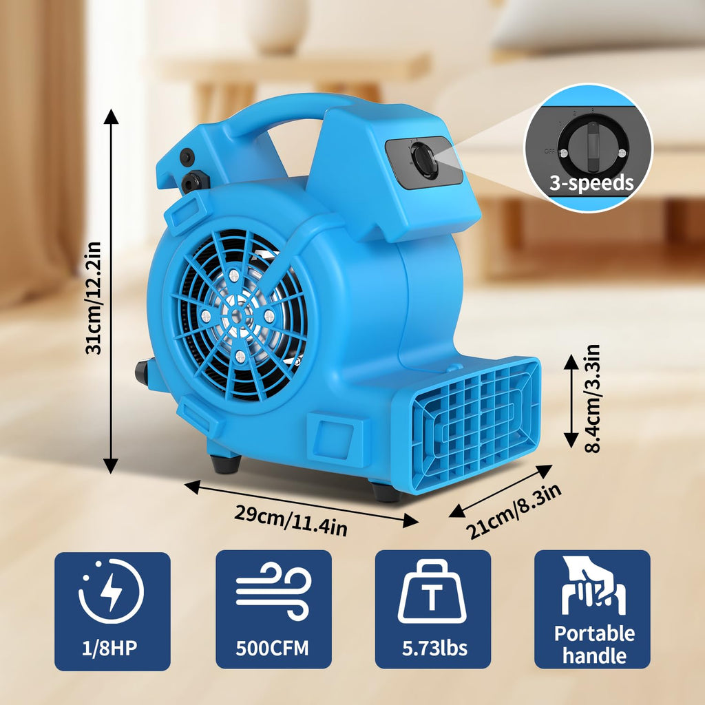600 CFM Portable Air Mover Blower Fan with 3 Speeds F984