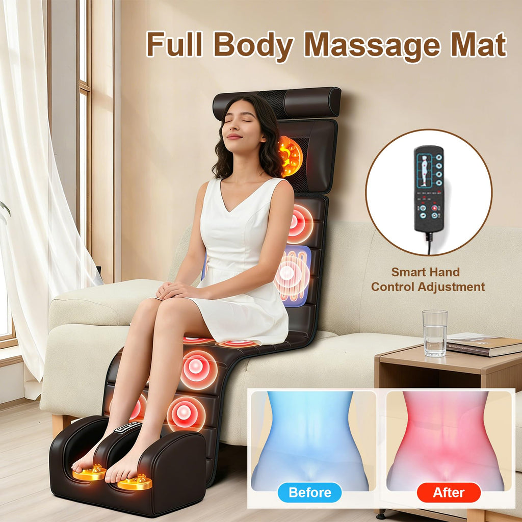Brown Full Body Heating Massage Mat with Detachable Neck and Leg Massagers Z653322