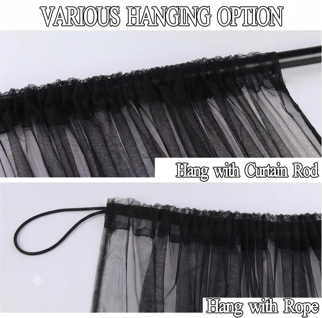 Black Mesh Mosquito Netting Curtains, 2 Panels K58645
