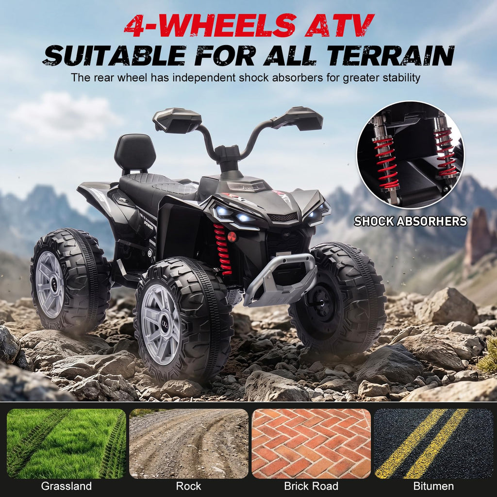 24V 2 Seater Kids ATV with LED Lights and Music, Black G636159