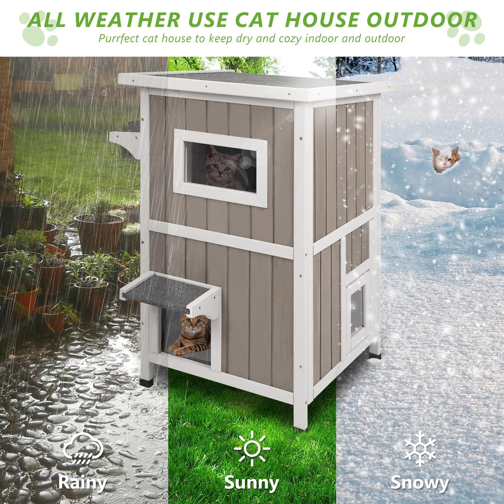 2 Story Weatherproof Wooden Outdoor Cat House R438211
