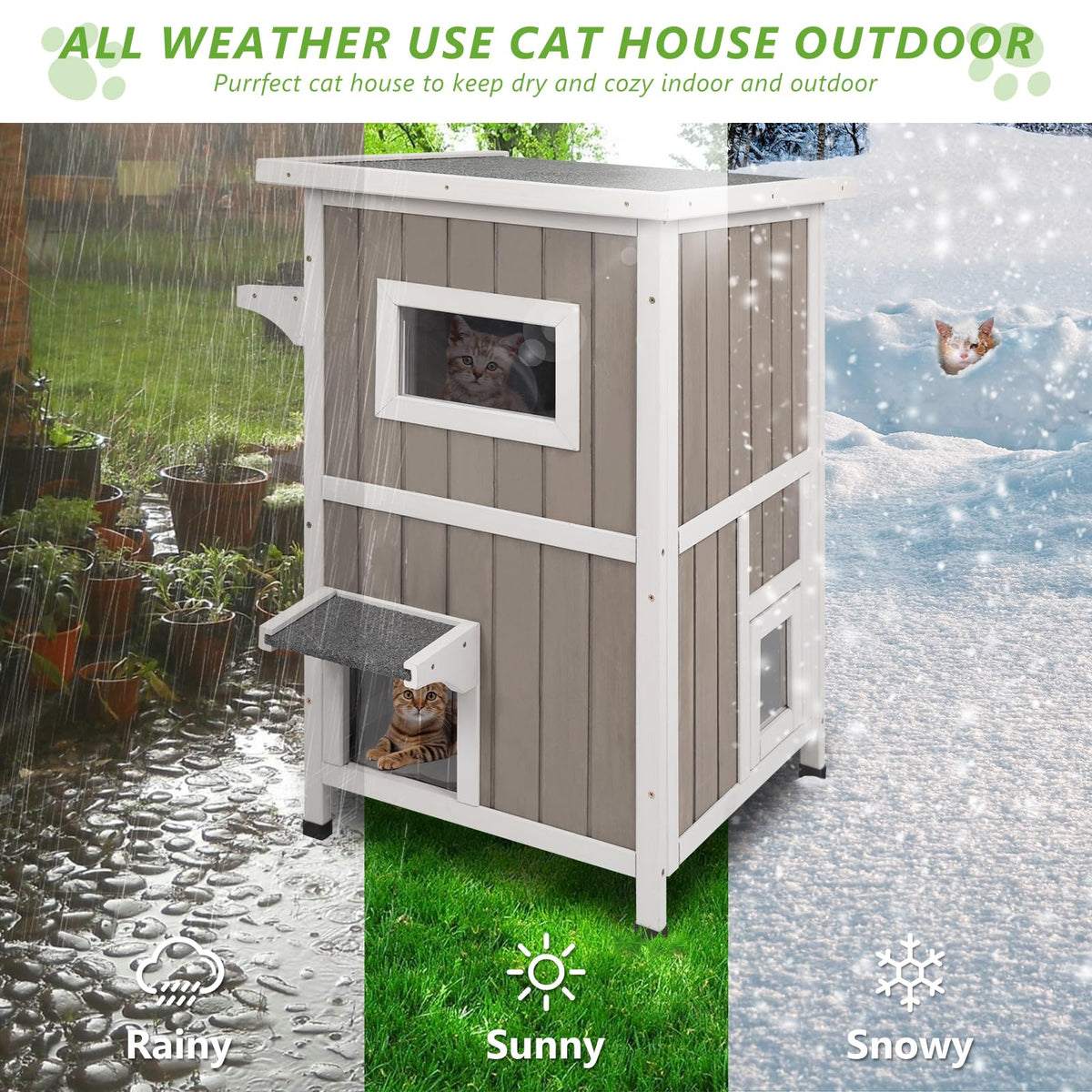 2 Story Weatherproof Wooden Outdoor Cat House R438211