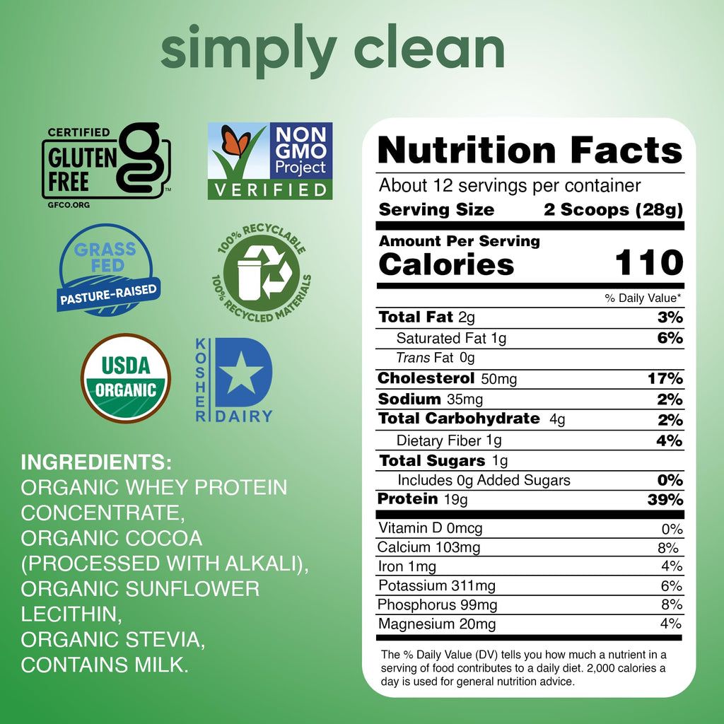 Organic Whey Protein Powder Dark Chocolate 12 Oz L257649