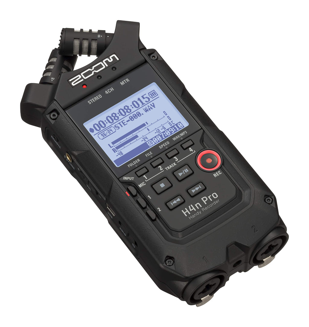 4-Track Portable Recorder, All Black, Stereo Microphones, 2 XLR/ ¼“ Combo Inputs, Battery Powered U1880