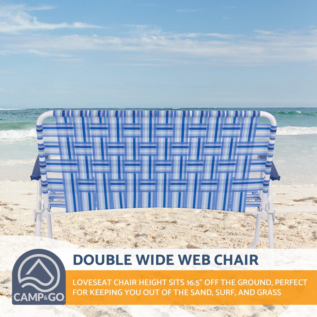 Blue/White Double-Wide Folding Web Lawn Chair N9291