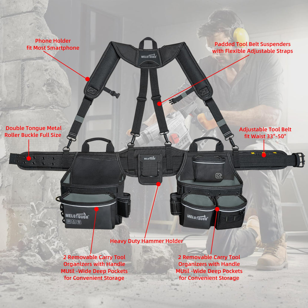 Tool Belt with Suspenders 32 Pockets 34"-48" Waist N734