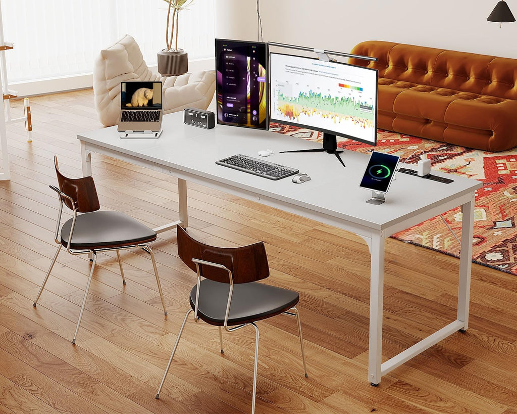 71 Inch White Computer Desk with USB Ports U2077