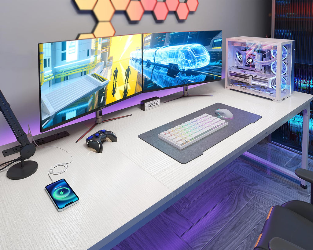 71 Inch White Computer Desk with USB Ports U2077