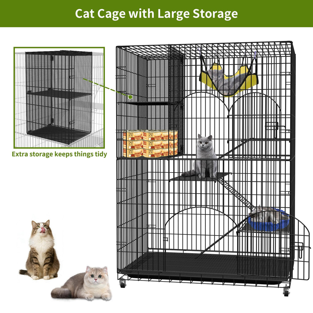 4-Tier Metal Cat Cage with Storage Cube M3139
