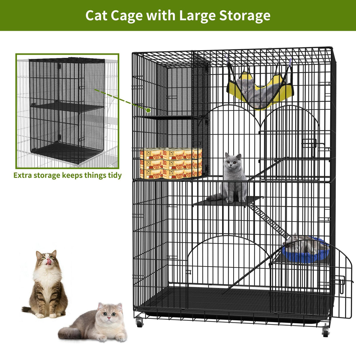 4-Tier Metal Cat Cage with Storage Cube M3139