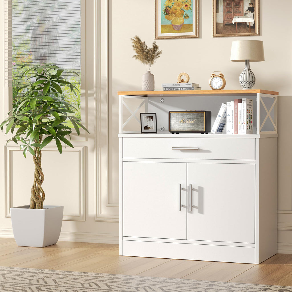 White Kitchen Buffet Cabinet with Adjustable Shelf Y50913