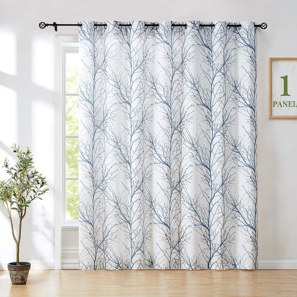 Linen Blue White Semi Sheer Curtains 84 Inch 1 Panel E439880