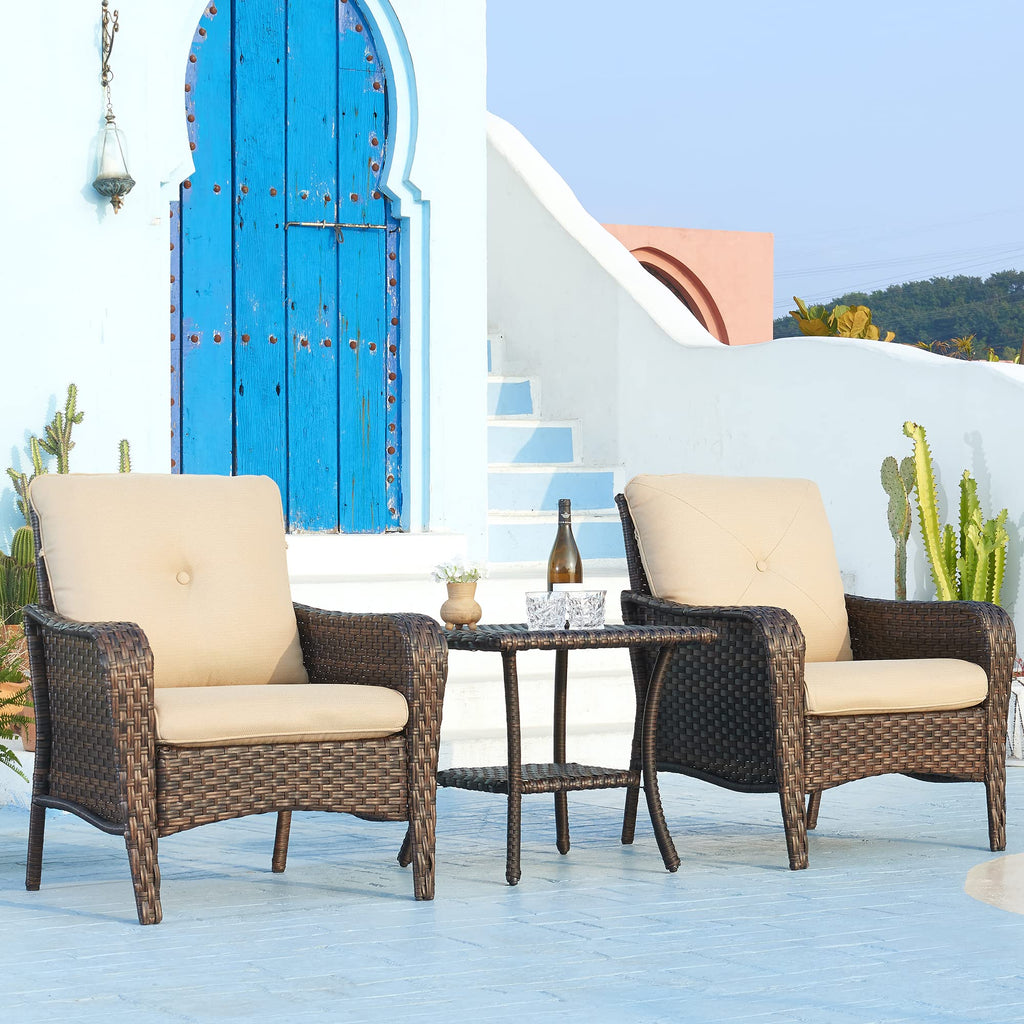 Brown Wicker Rattan 2-Tier Outdoor Coffee Table U30513