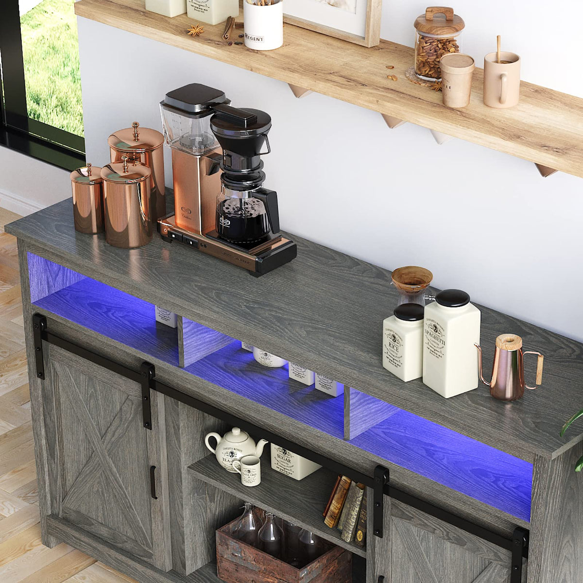 Wash Grey Wooden TV Stand with Sliding Barn Door M252645