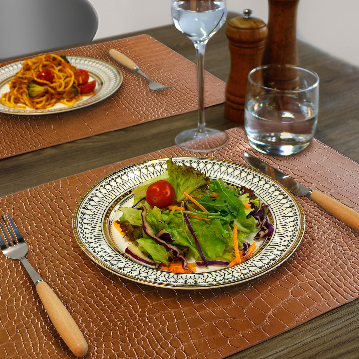 Faux Leather Placemats Set of 8 Brown I72431