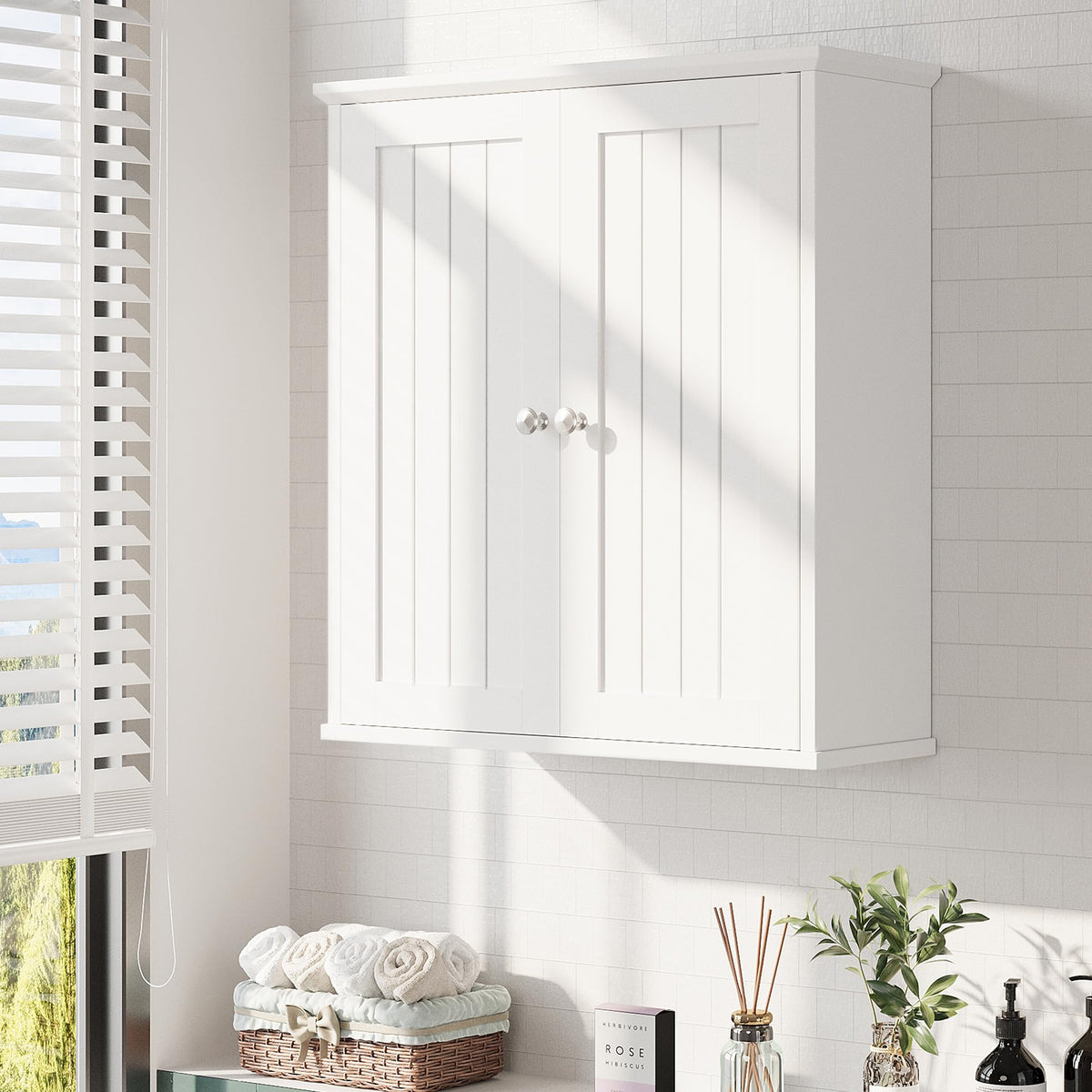 White Wall Mount Bathroom Cabinet with 2 Doors S97715