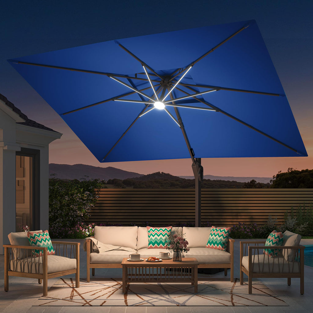10' X 13' Patio Cantilever Umbrella with Base and LED Lights U41219