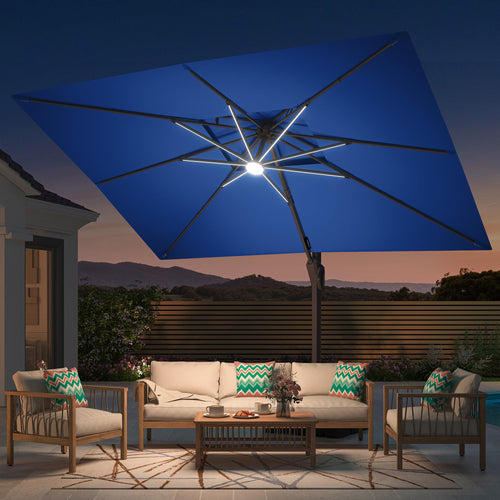 10' X 13' Patio Cantilever Umbrella with Base and LED Lights U41219
