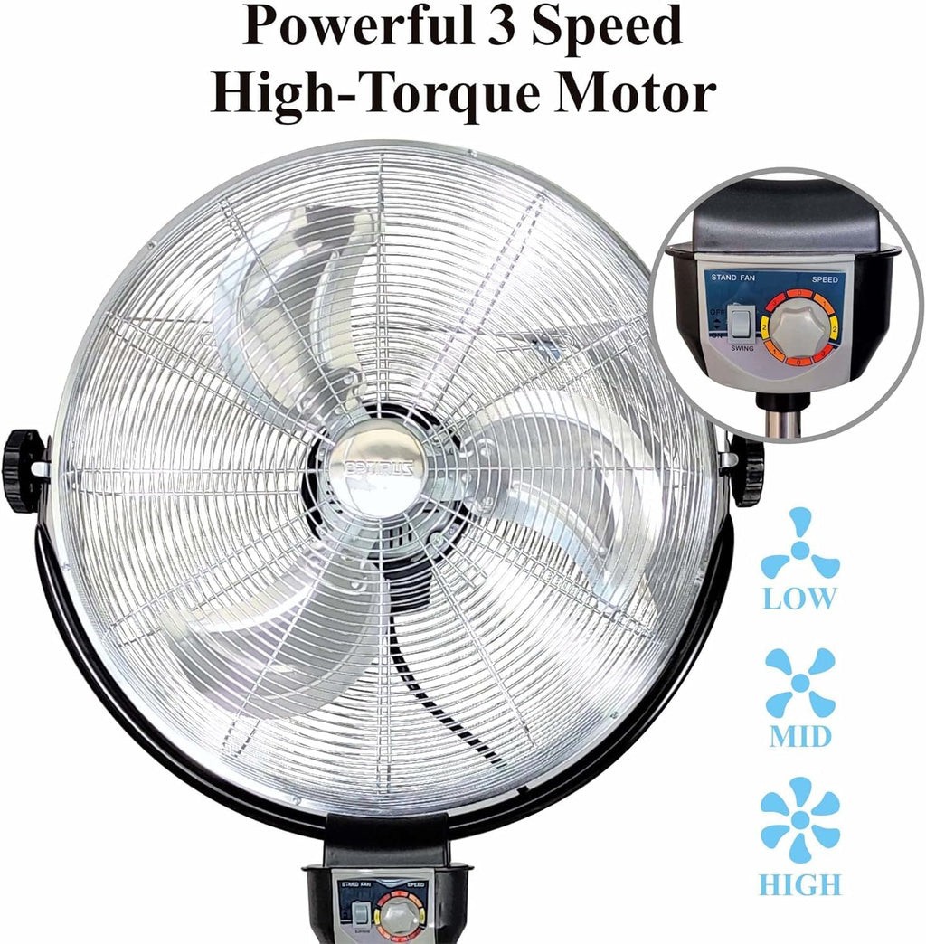 20" 3-Speed Metal Oscillating Stand Fan with Chrome Grill A159484