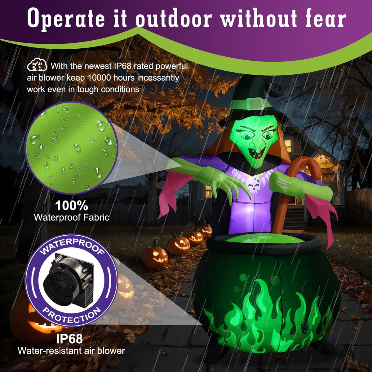 8Ft Tall Halloween Inflatable Witch Cauldron with 4 Led Lights K493