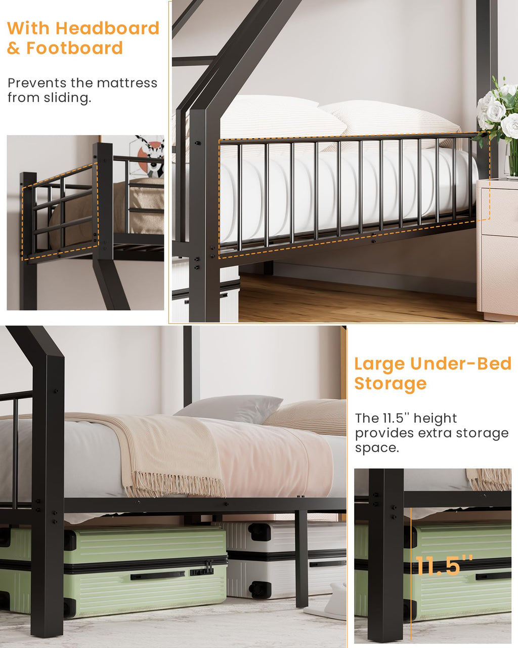Twin XL Over Queen Bunk Bed with Ladder and Guardrails X94183