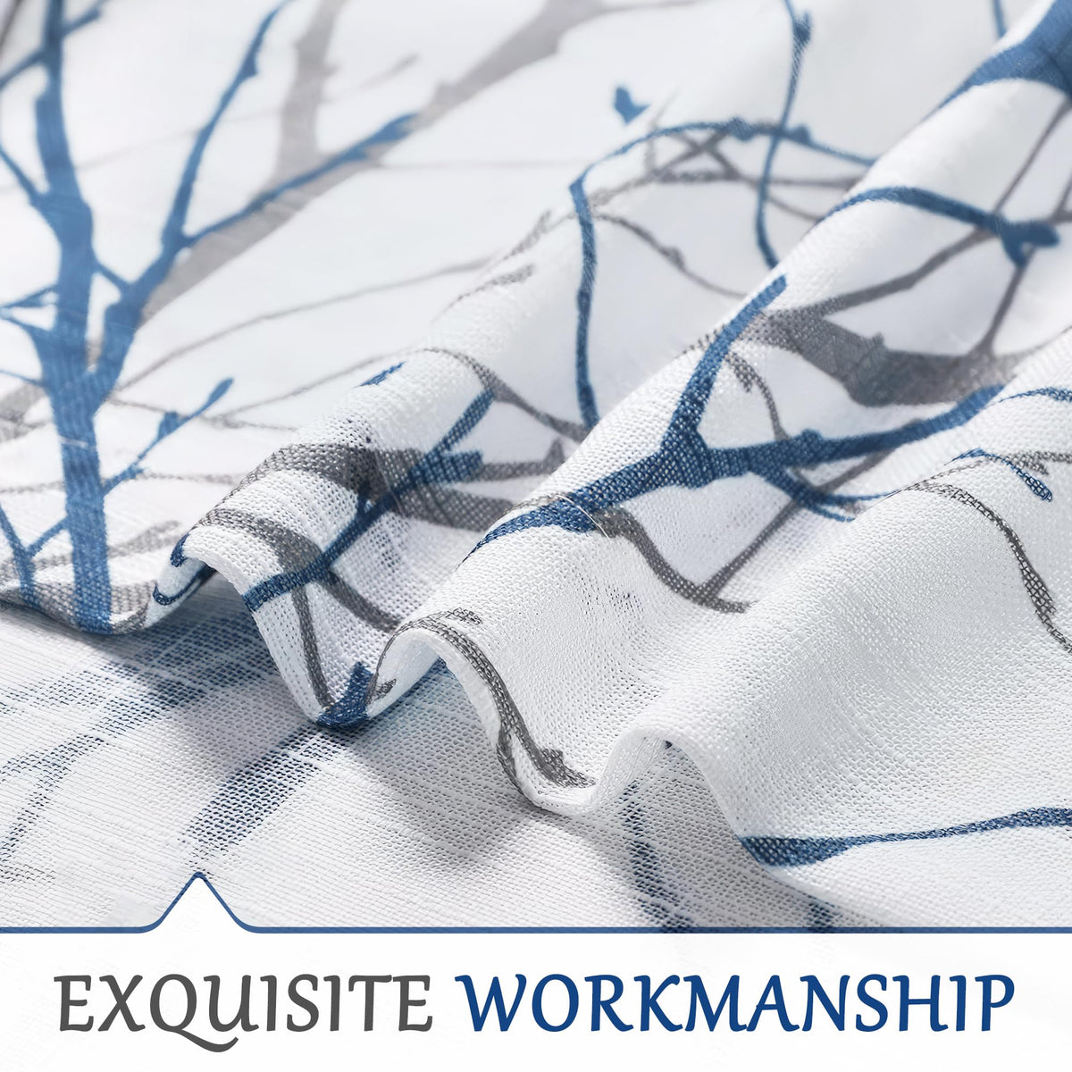 Linen Blue White Semi Sheer Curtains 84 Inch 1 Panel E439880