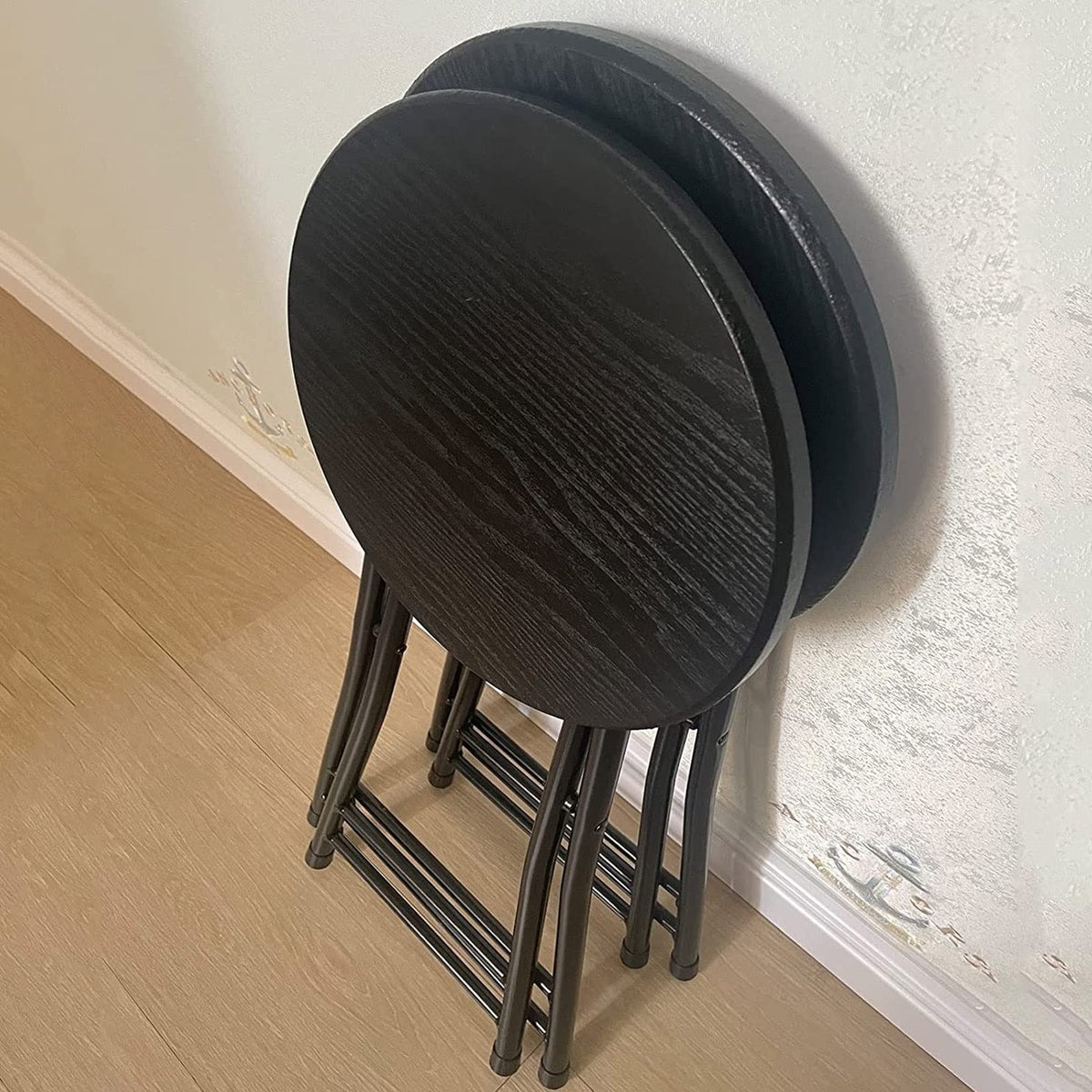 Black Round Folding Stool with Metal Frame V94007