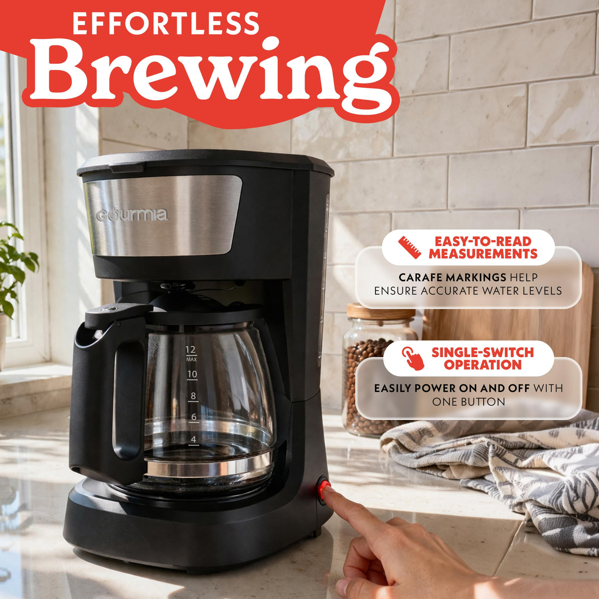12 Cup Black Glass Carafe Drip Coffee Maker B13796