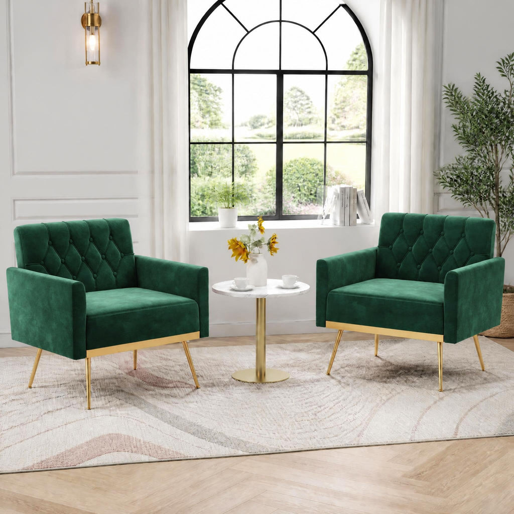 Green Velvet Accent Chairs Set of 2 A642