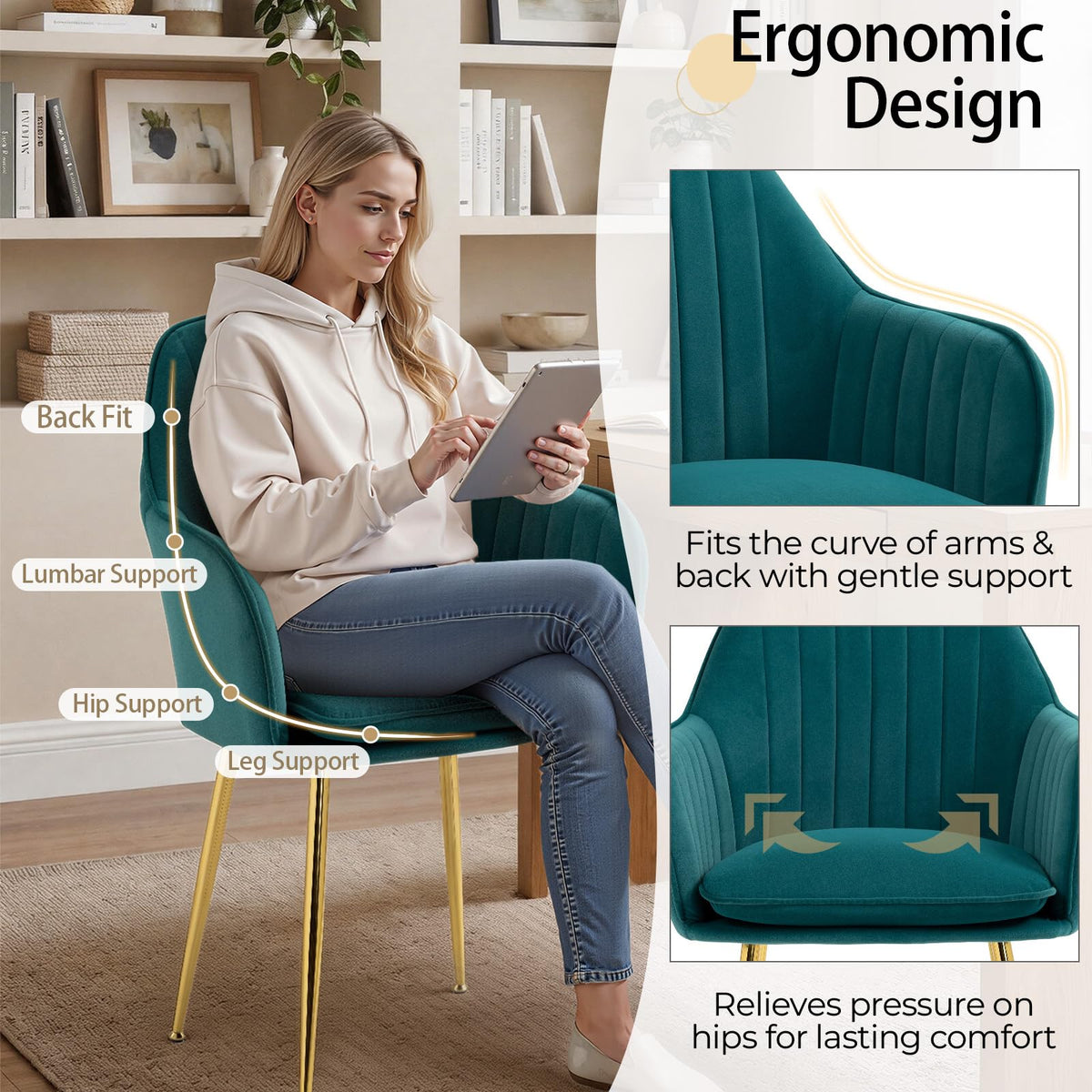 Velvet Accent Arm Chairs Set of 2 with Golden Legs I509153