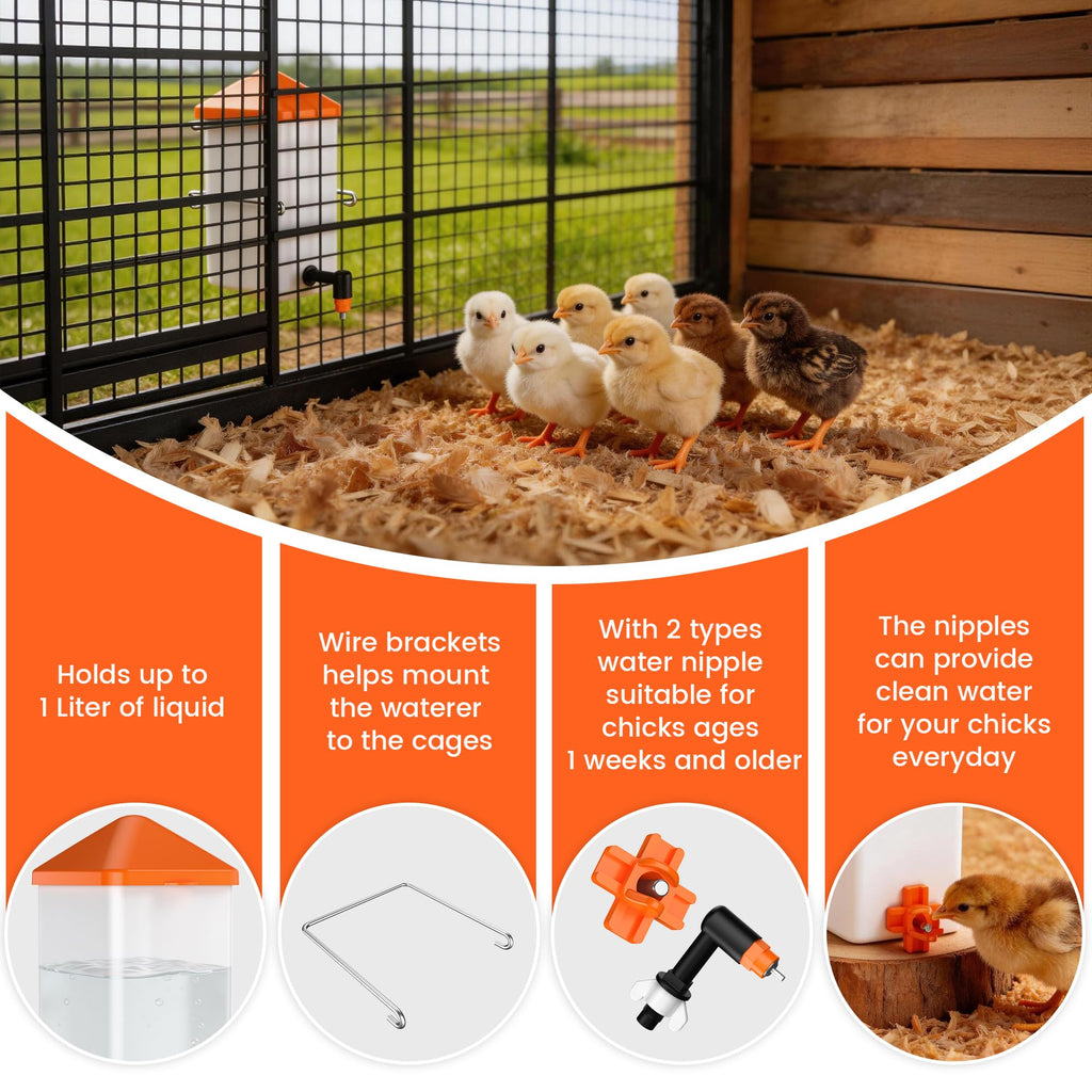 1L Baby Chick Waterer with Nipple Drinker and Anti-Roost Cone C21970