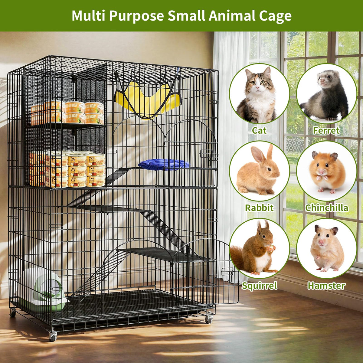 4-Tier Metal Cat Cage with Storage Cube M3139