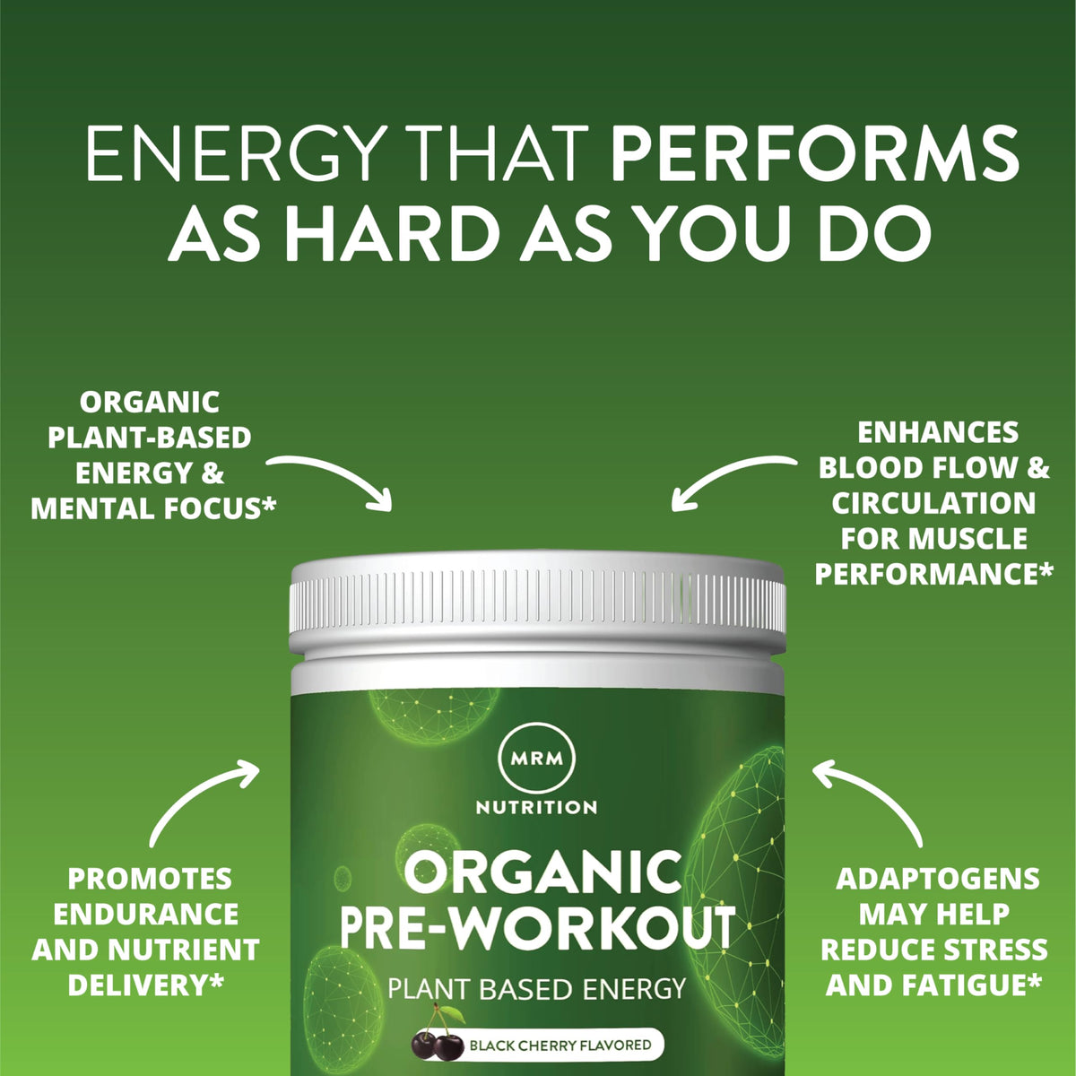 Organic Pre-Workout Powder Black Cherry 20 Servings Z669