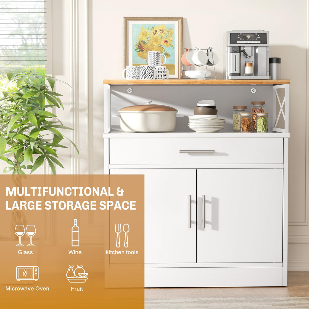 White Kitchen Buffet Cabinet with Adjustable Shelf Y50913