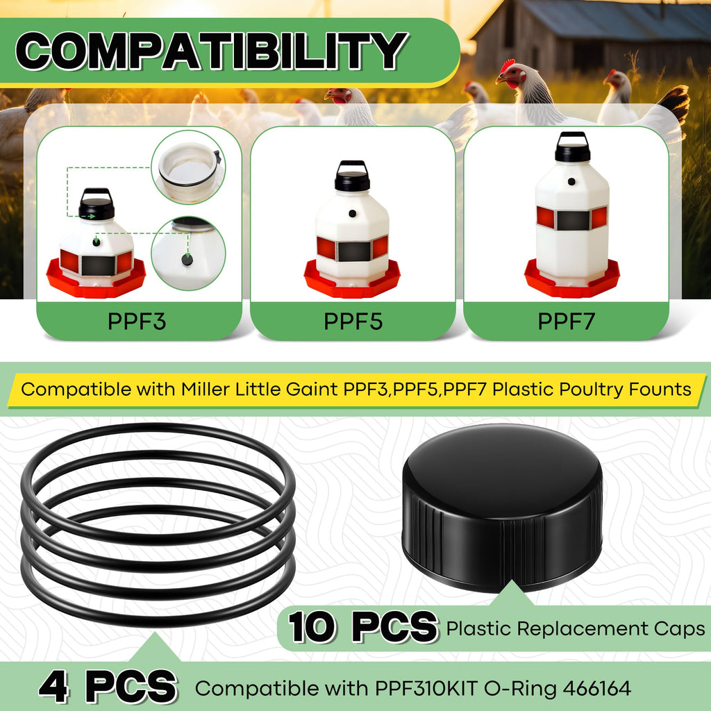 10 Replacement Cap 4 O Ring Black Poultry Waterer Part Q1859