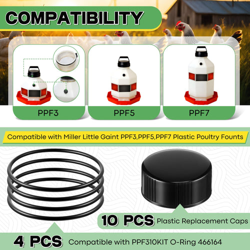 10 Replacement Cap 4 O Ring Black Poultry Waterer Part Q1859