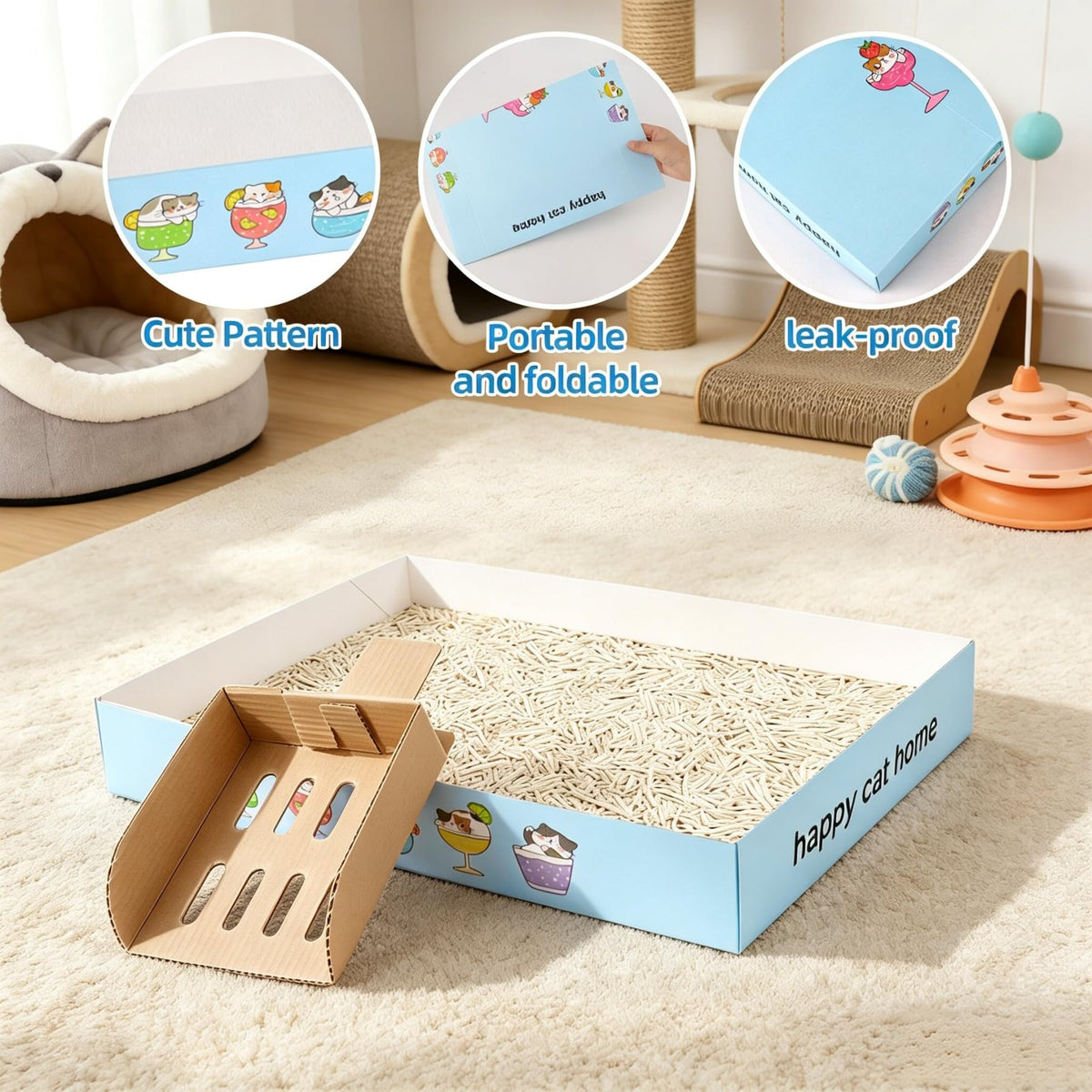 32 Pack Disposable Cat Litter Box with 6 Scoops H37890