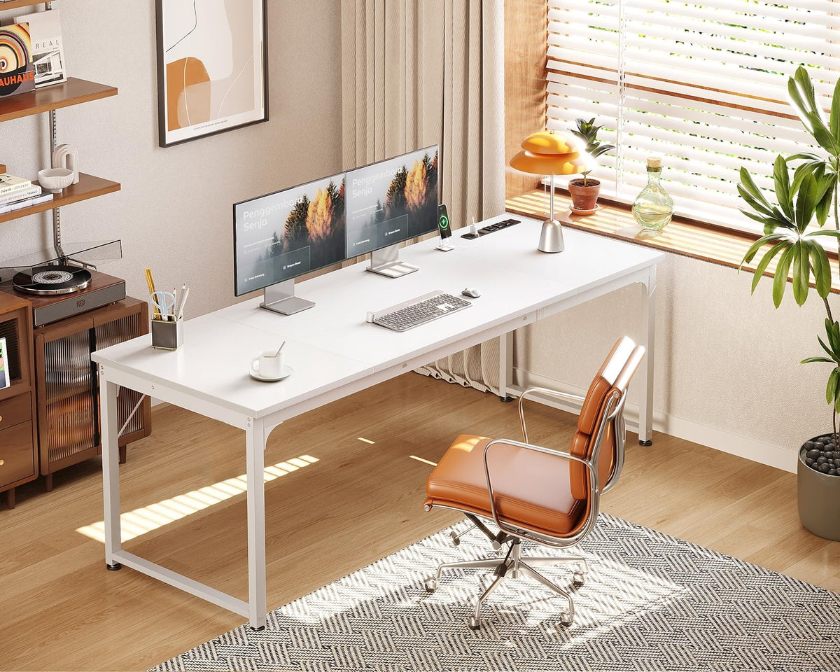71 Inch White Computer Desk with USB Ports U2077