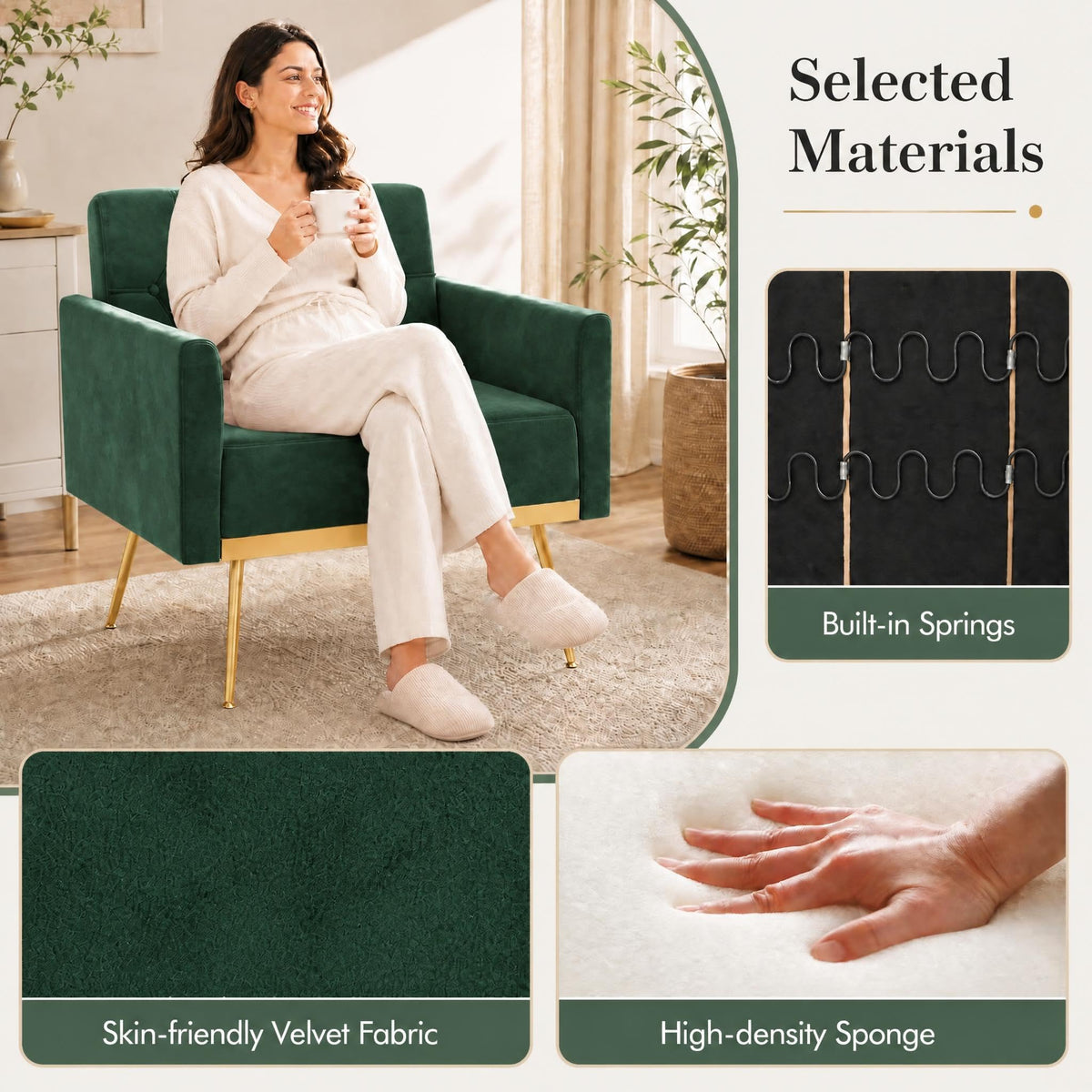 Green Velvet Accent Chairs Set of 2 A642