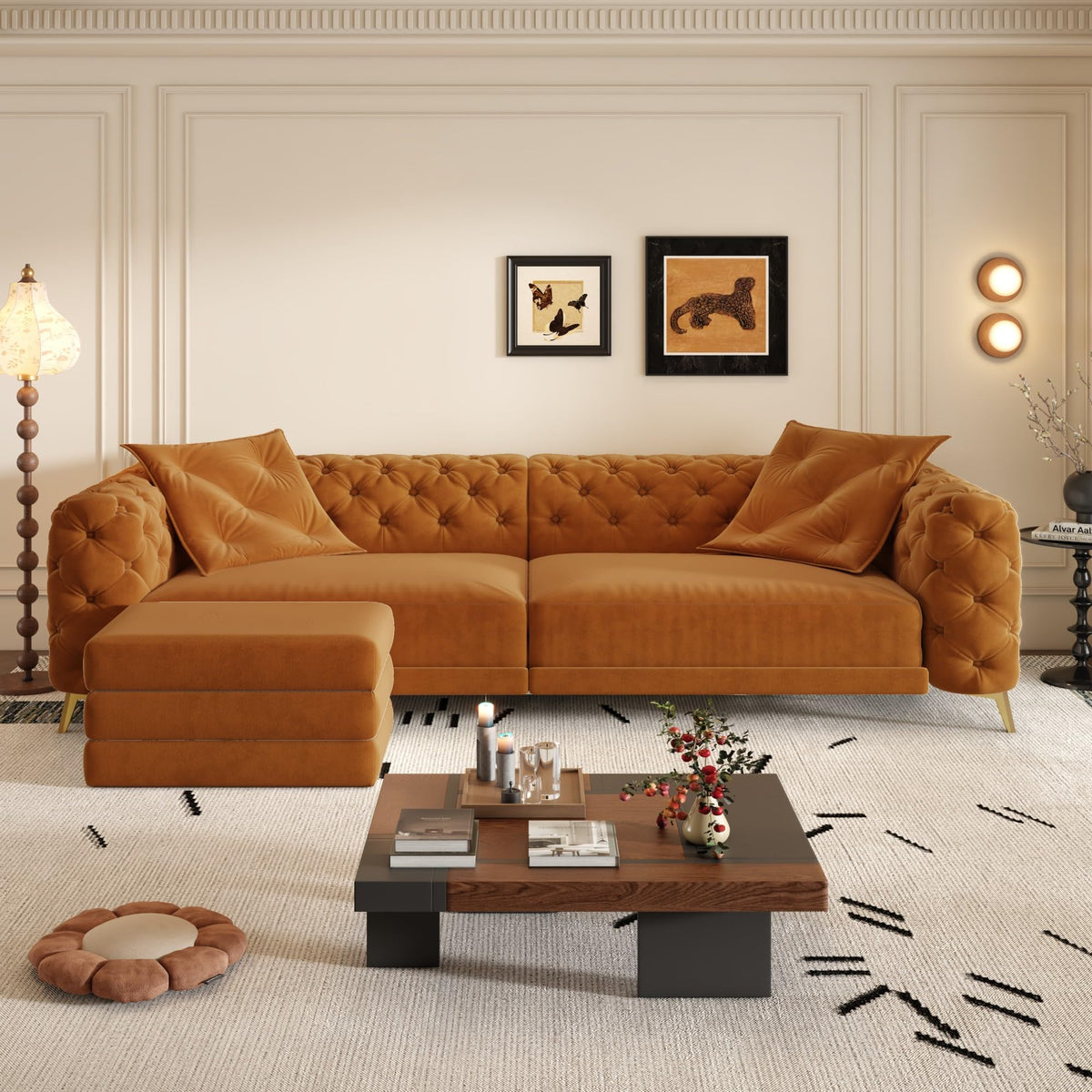 Velvet Convertible Sleeper Sofa with Ottoman L234981