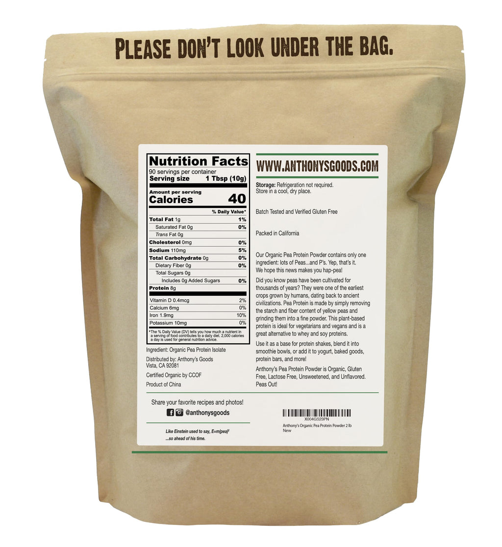 Organic Pea Protein Powder 2 lb Gluten Free Non GMO Unflavored Vegan H69724