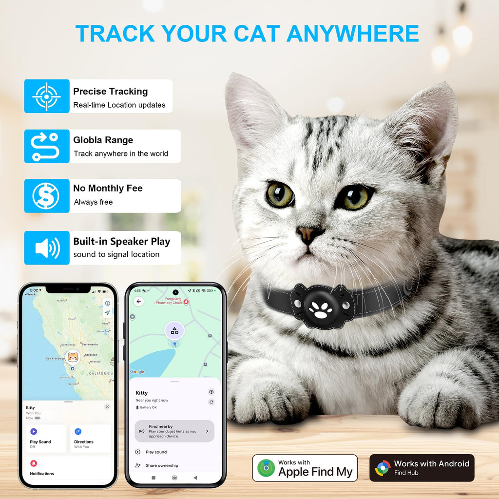 GPS Cat Collar Tracker, Waterproof, Black U764967