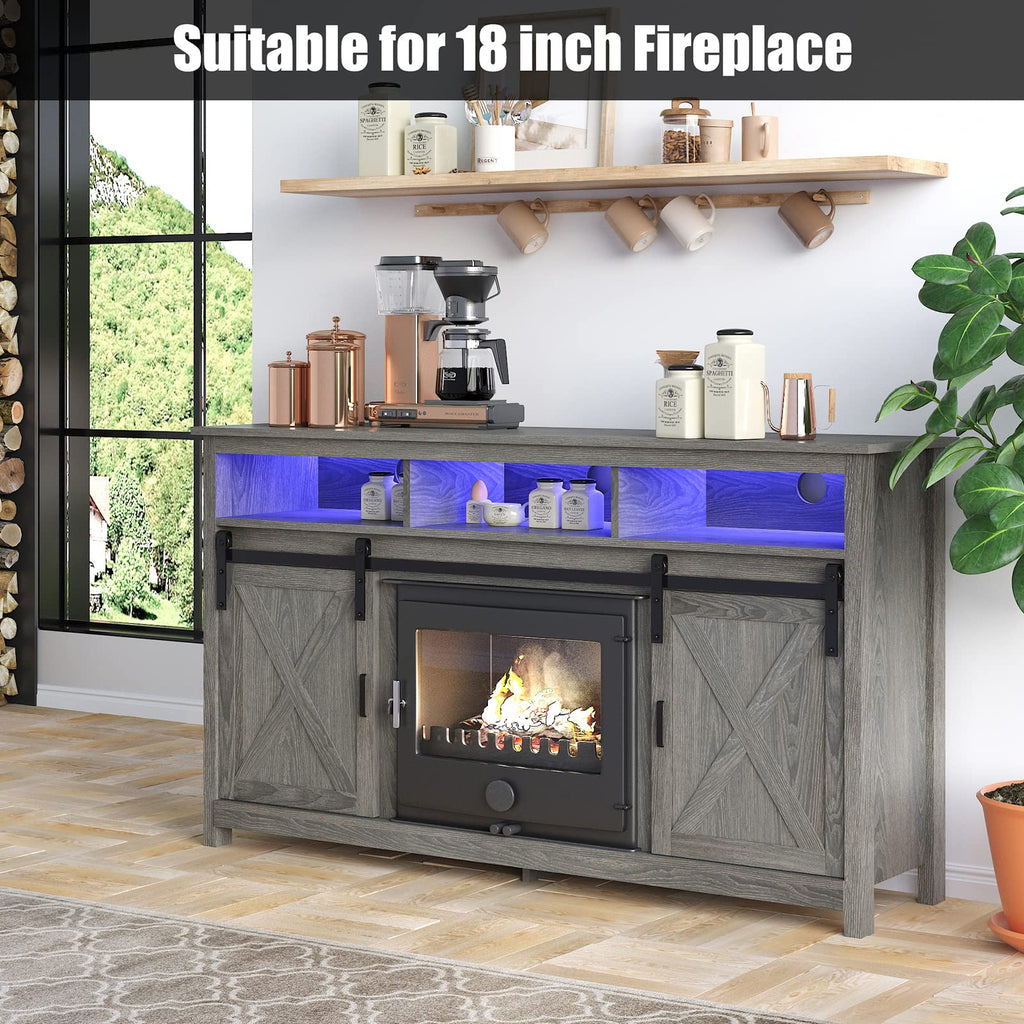 Wash Grey Wooden TV Stand with Sliding Barn Door M252645